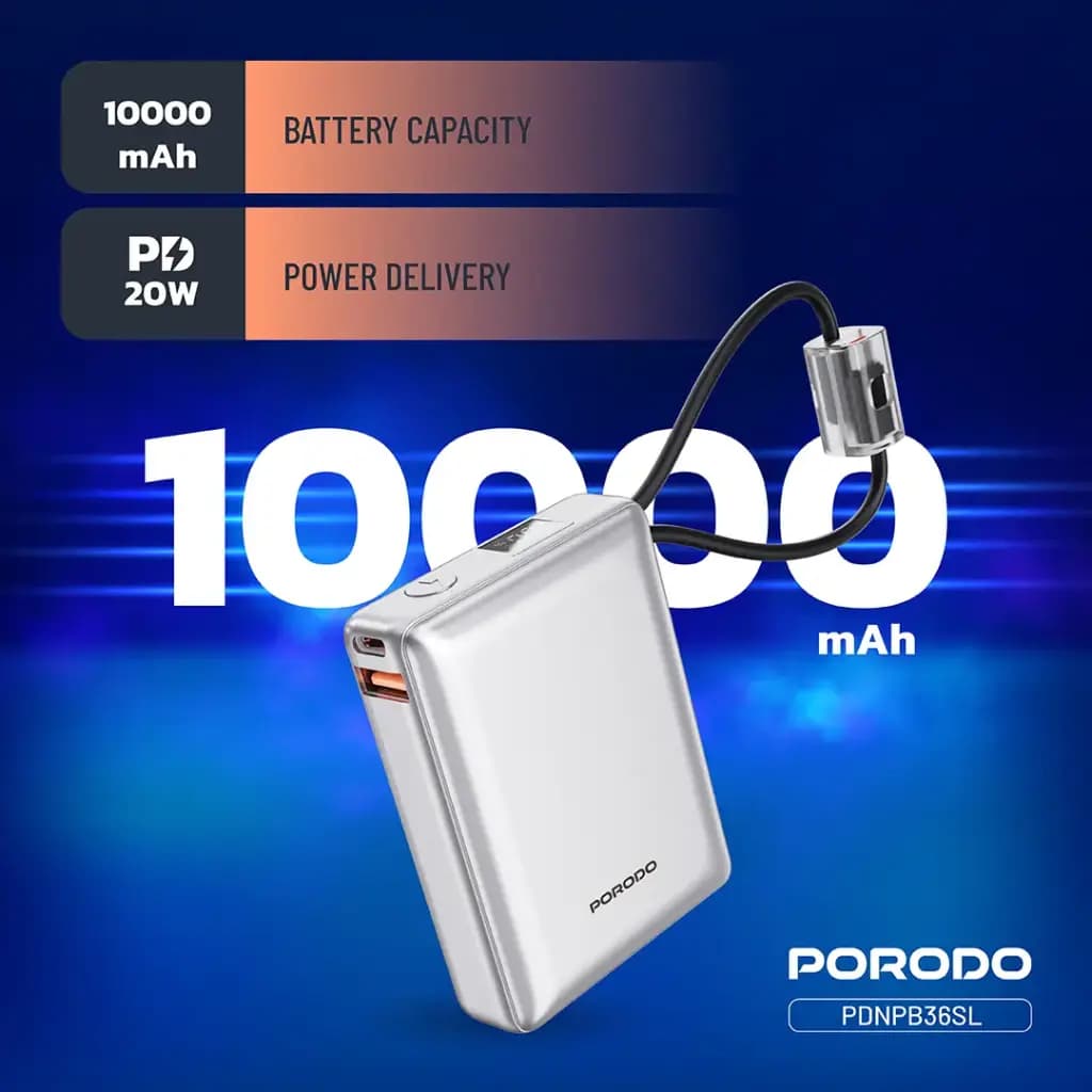 پاوربانک پورودو 10000 میلیآمپر با کابل همراه مدل Petite — تصویر ۵