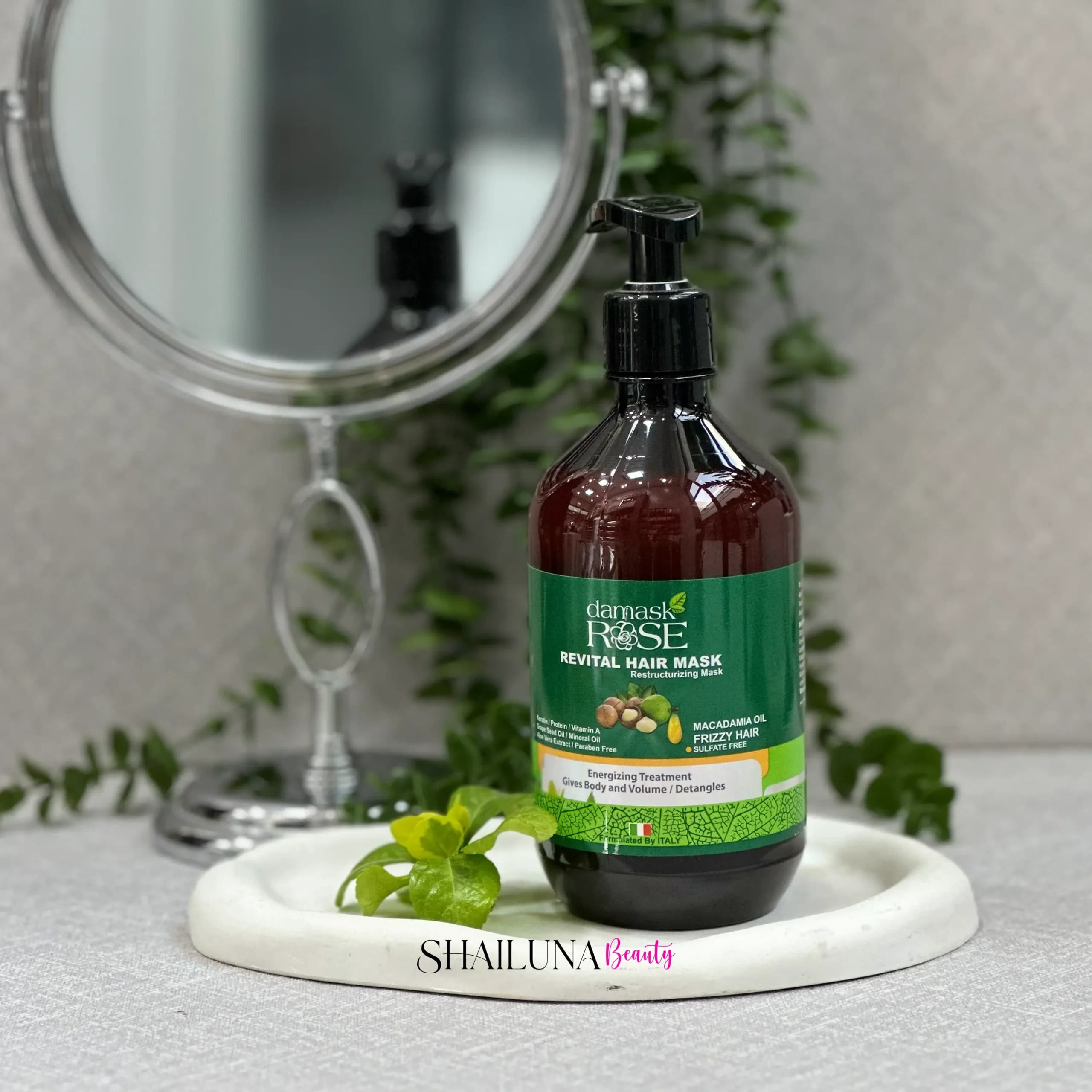 ماسک مو داخل حمام داماسک رز DAMASK ROSE مدل ماکادمیا مناسب موهای رنگ شده و وز -حجم 500 میلی لیتر — تصویر ۲