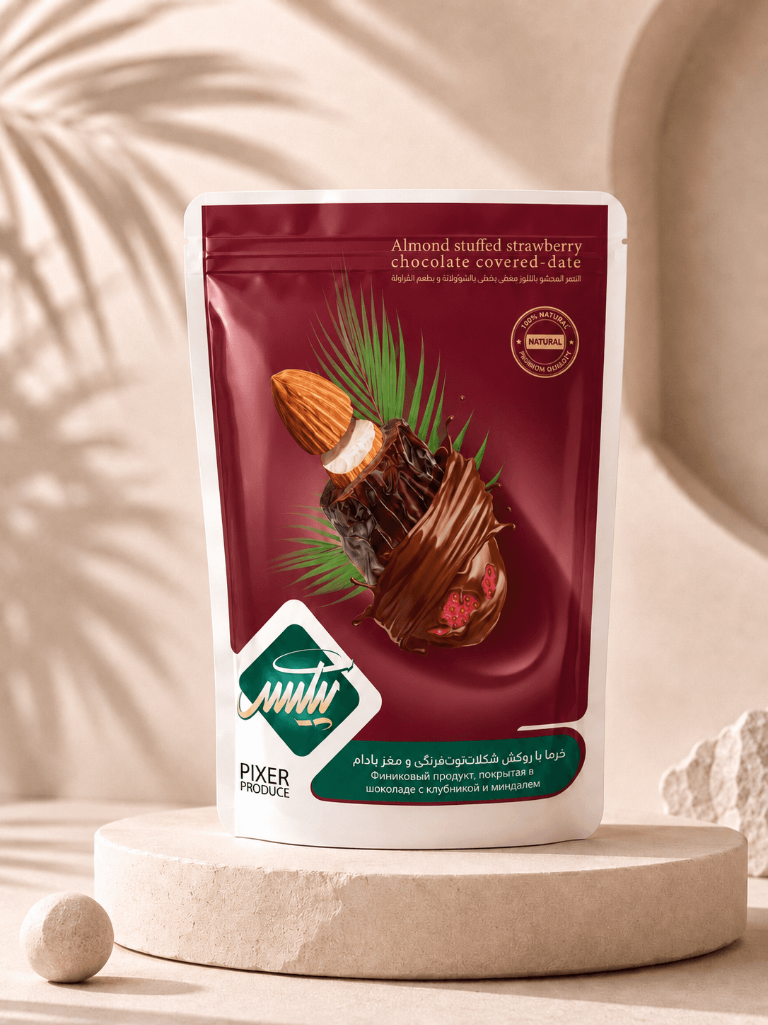 خرما شکلاتی مغزدار توت فرنگی پیکسر-250 گرم