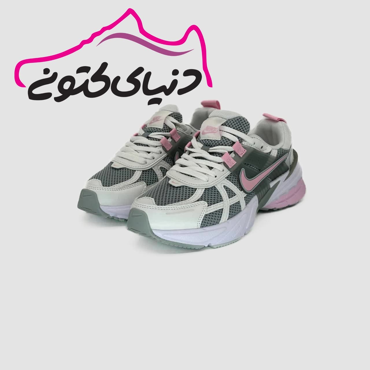 کتونی نایک v2k خاکستری صورتی اورجینال — تصویر ۳
