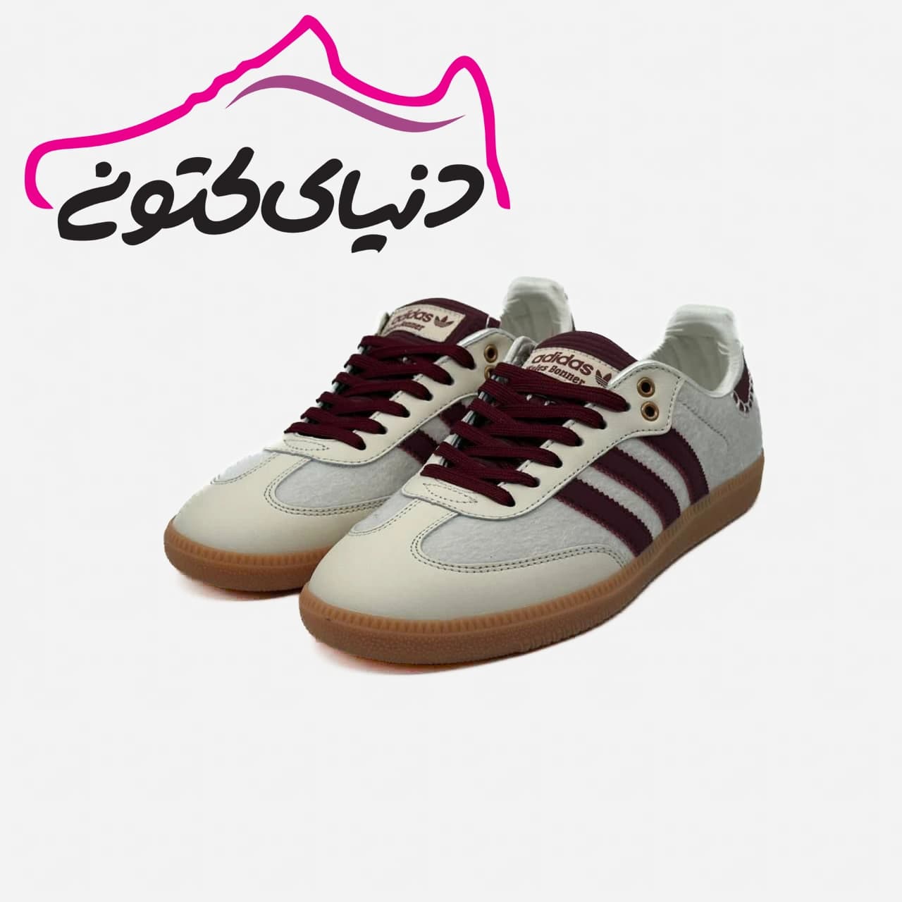 کتونی آدیداس سامبا سفید زرشکی مخمل اورجینال — تصویر ۳