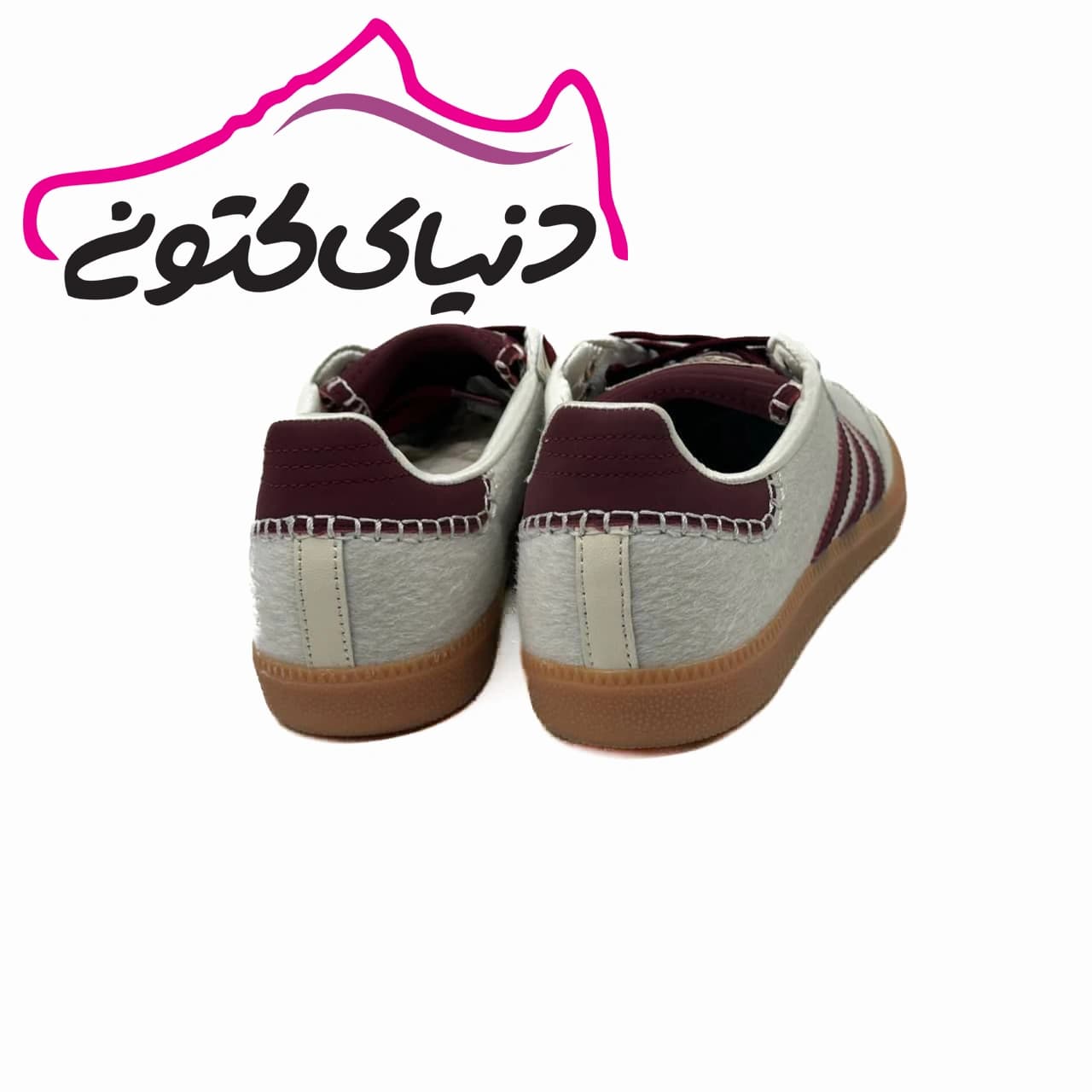 کتونی آدیداس سامبا سفید زرشکی مخمل اورجینال — تصویر ۴