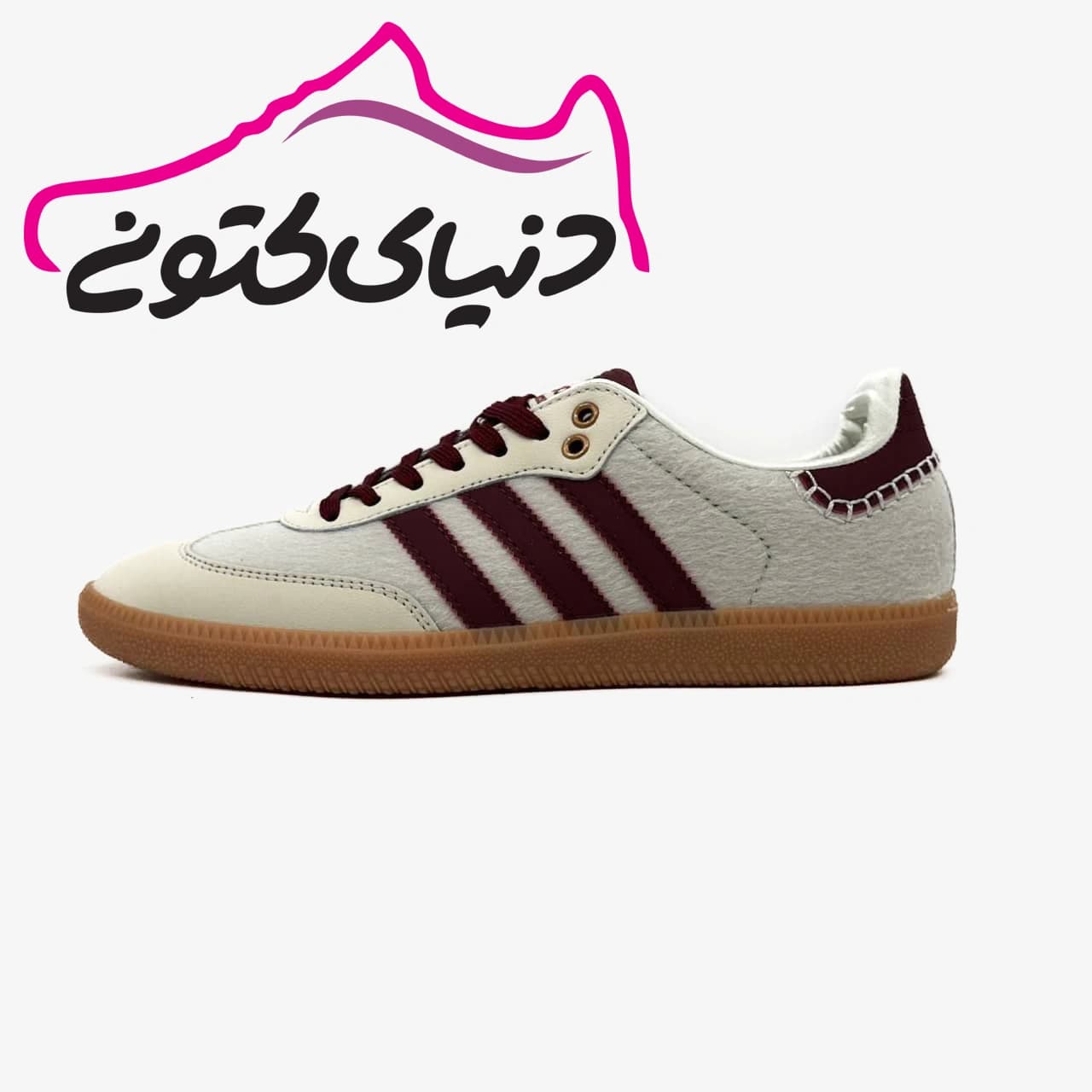 کتونی آدیداس سامبا سفید زرشکی مخمل اورجینال