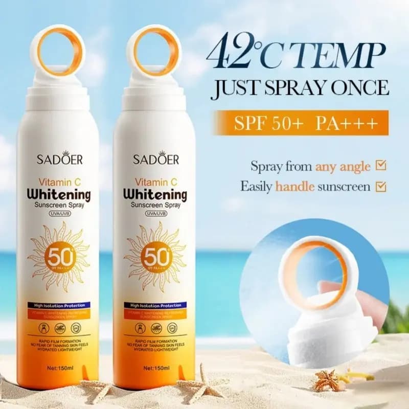 اسپری ضد آفتاب SPF50 روشن کننده پوست ویتامین C سادور SAODER مدل Whitening حجم 150ml — تصویر ۳