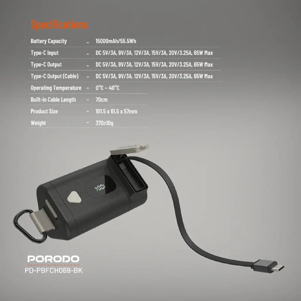 پاوربانک 15000 میلی‌آمپر ساعتی پورودو مدل Power Bank — تصویر ۲