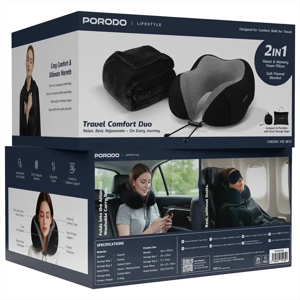 ست بالش گردنی و پتوی مسافرتی پورودو لایف استایل مدل Travel Comfort Duo — تصویر ۴