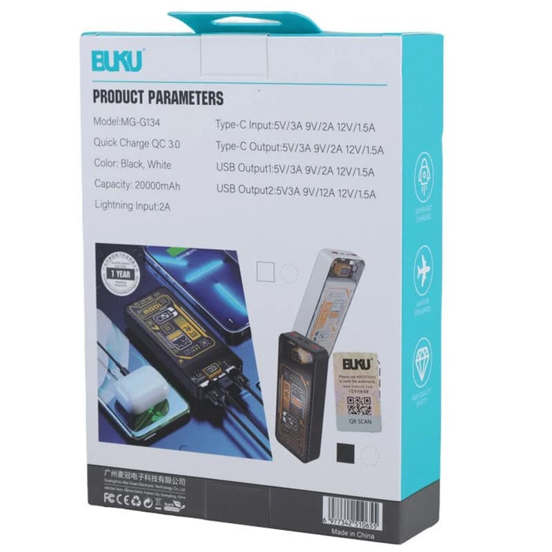 پاور بانک فست شارژ بوکو MG-G134 QC3.0 PD 22.5W ظرفیت 20000 mAh — تصویر ۶