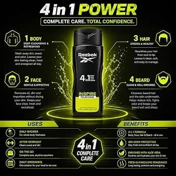 ژل شستشوی بدن و مو 4 در 1 مردانه ریبوک اصلی مدل Inspire Your Mind با حجم 400 میلی لیتر — تصویر ۹
