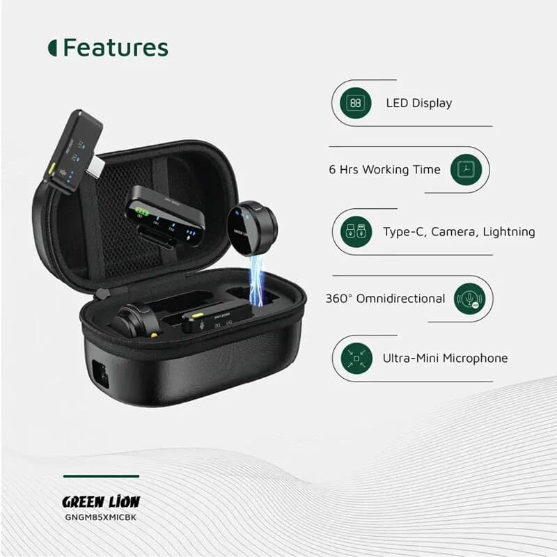 میکروفون یقه ای بی سیم دوتایی گرین لاین GM-85X Type-C / Lightning — تصویر ۶