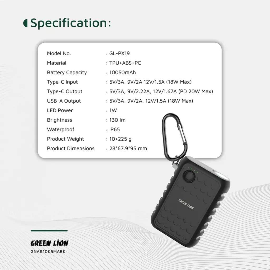 پاوربانک ۱۰۰۵۰ میلی‌آمپر PD 20W گرین لاین مدل Armor — تصویر ۶