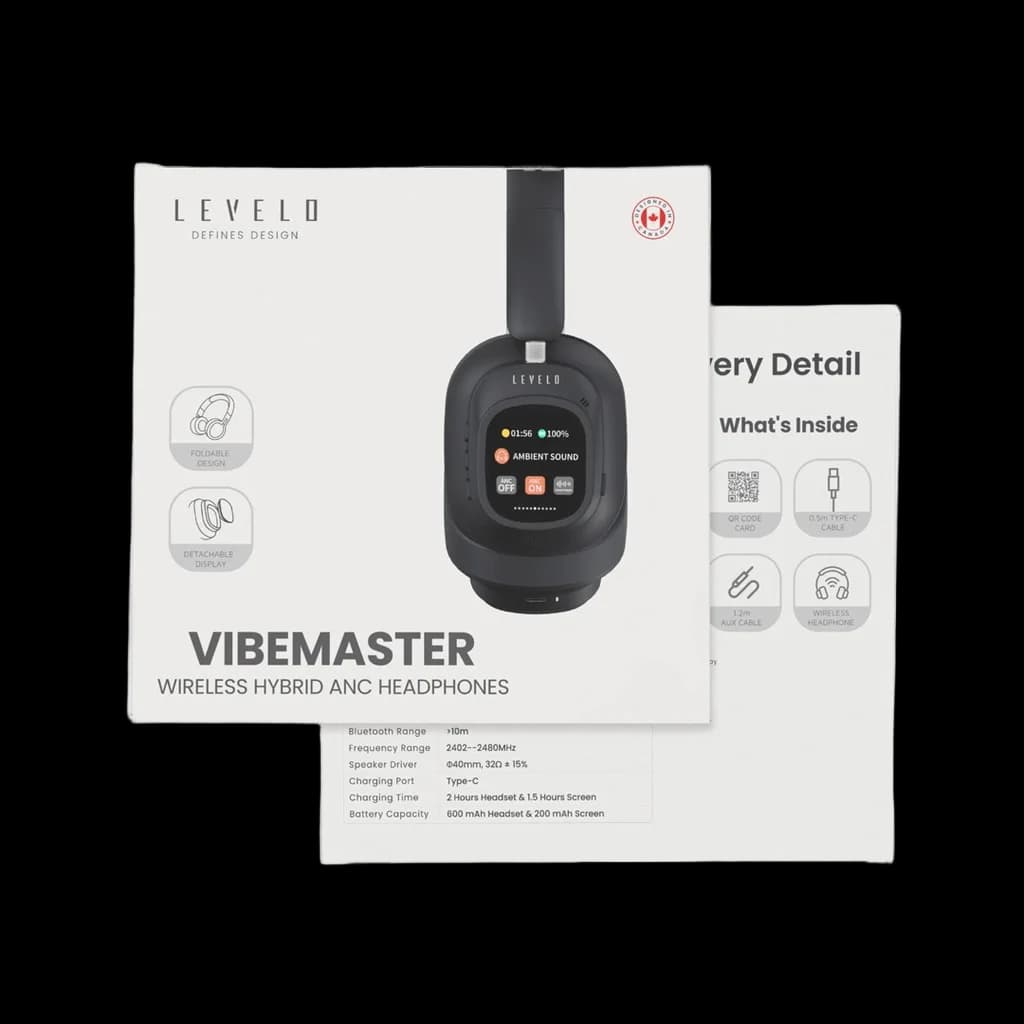هدفون بی‌سیم هیبریدی ANC با نمایشگر لمسی Levelo مدل VibeMaster — تصویر ۷