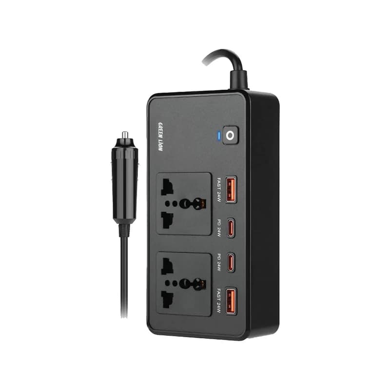 اینورتر خودرو 200 وات و شارژر فندکی فست شارژ ماشین تایپ‌سی گرین‌لاین GC-200