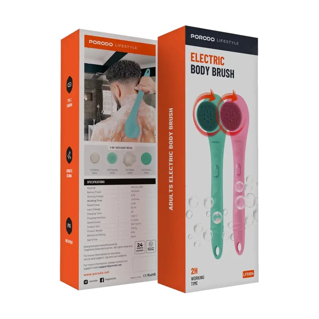 برس برقی بدن Porodo Lifestyle Electric Body Brush | پاکسازی و ماساژ پوست — تصویر ۴