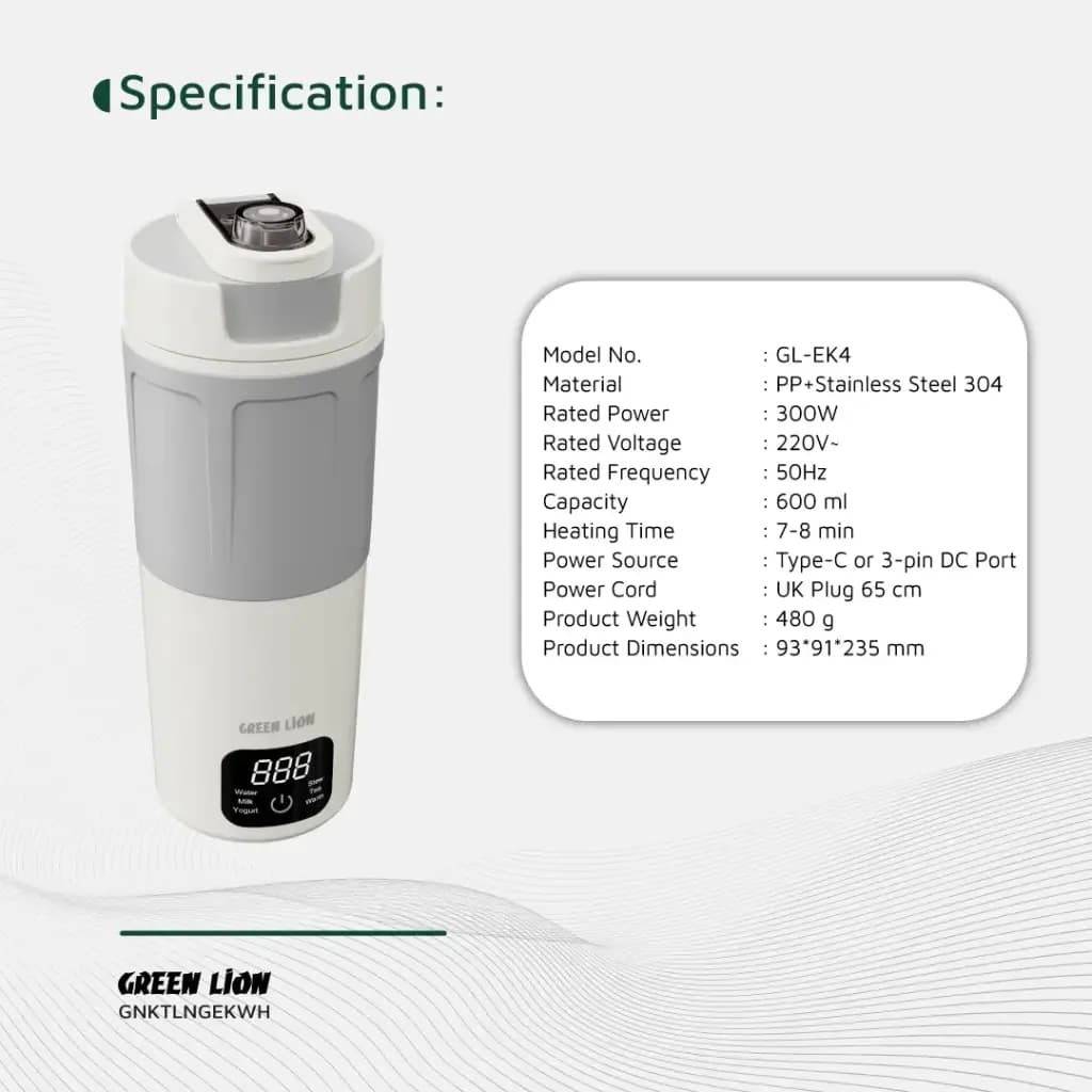 کتری برقی قابل‌حمل گرین لاین مدل Green Lion Kettle & Go ظرفیت ۶۰۰ میلی‌لیتر — تصویر ۷