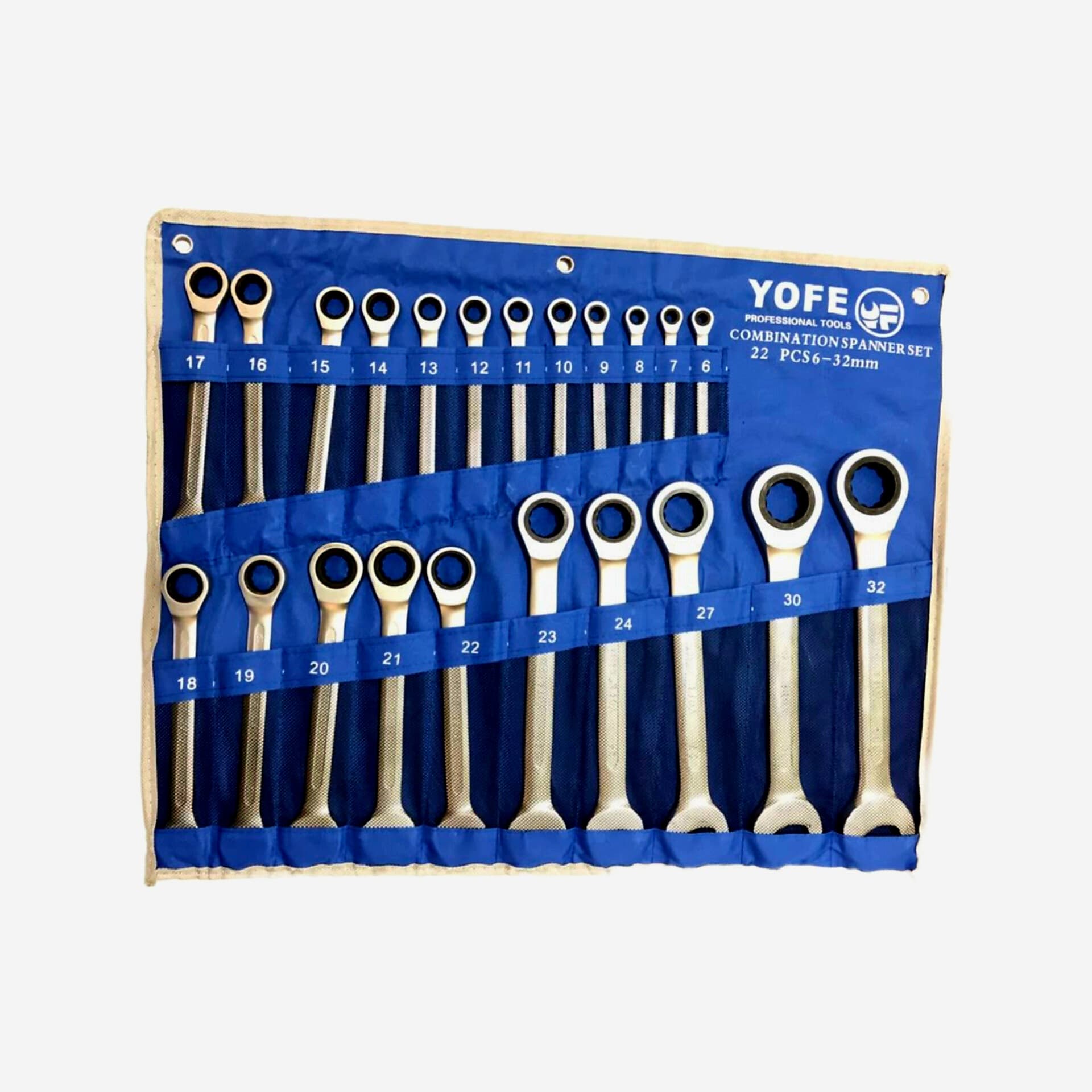 ست آچار یکسر تخت یکسر رینگ 22 پارچه یوفی YOFE سایز 6 تا 32 میلی متر(اصل وارداتی)