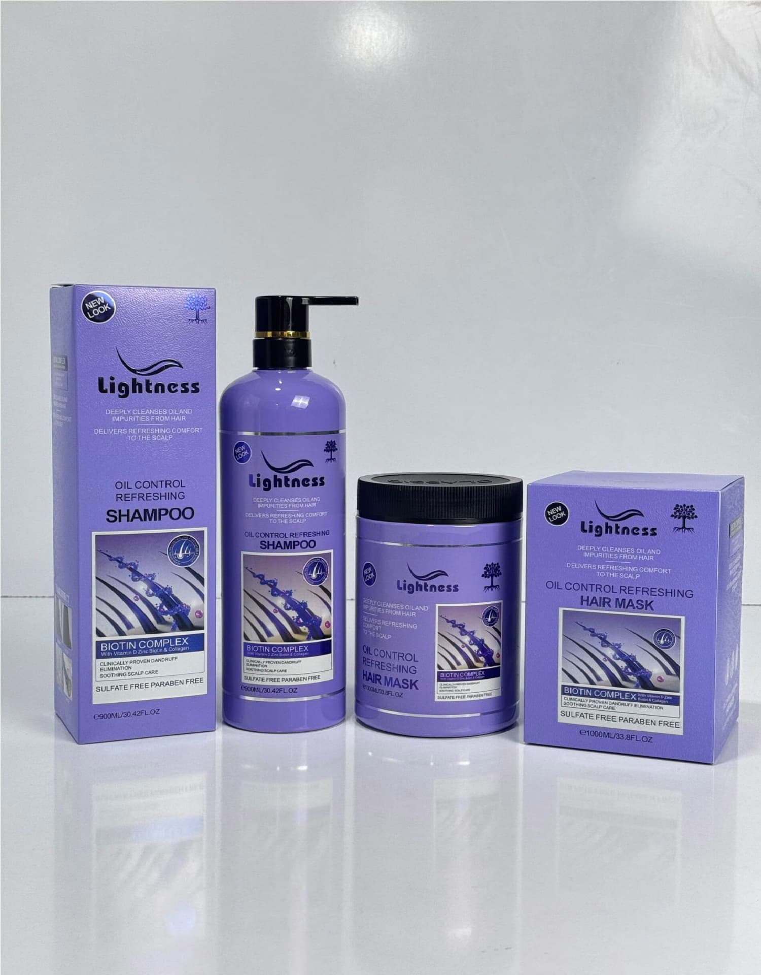 پک شامپو و ماسک مو کنترل چربی و ضد شوره لایتنس بدون سولفات مدل Biotin Complex