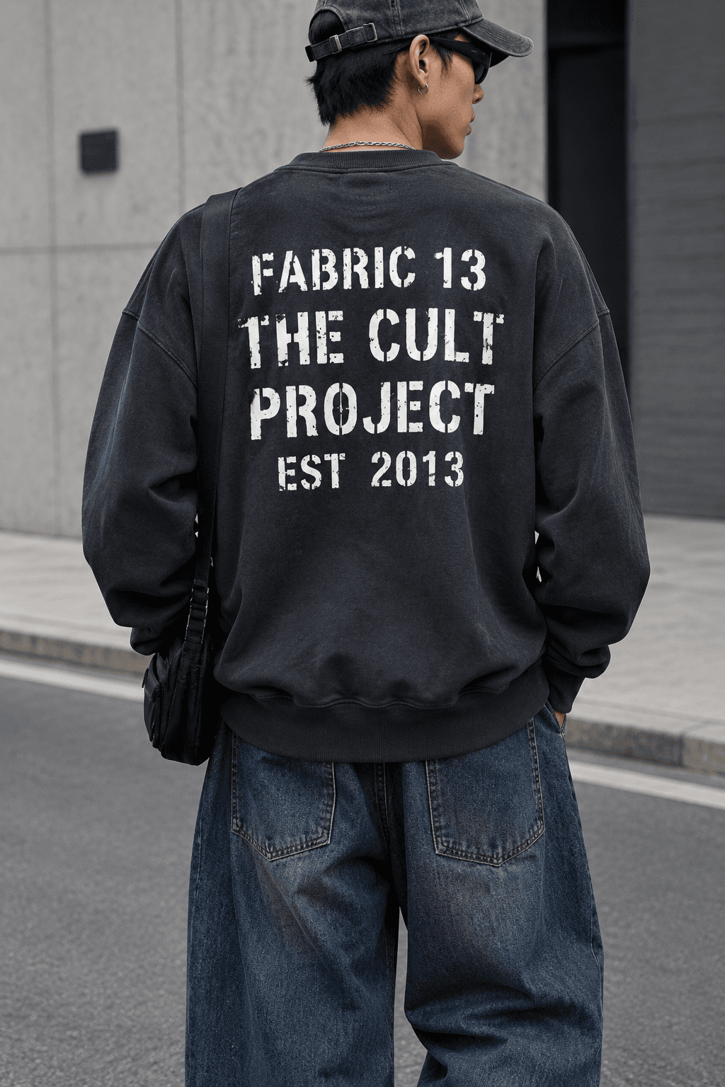 دورس یقه گرد پنبه ۳ نخ خاکستری دودی حامو پشت چاپ وینتیج EST.2013 | Hamo Fabric 13 Crewneck