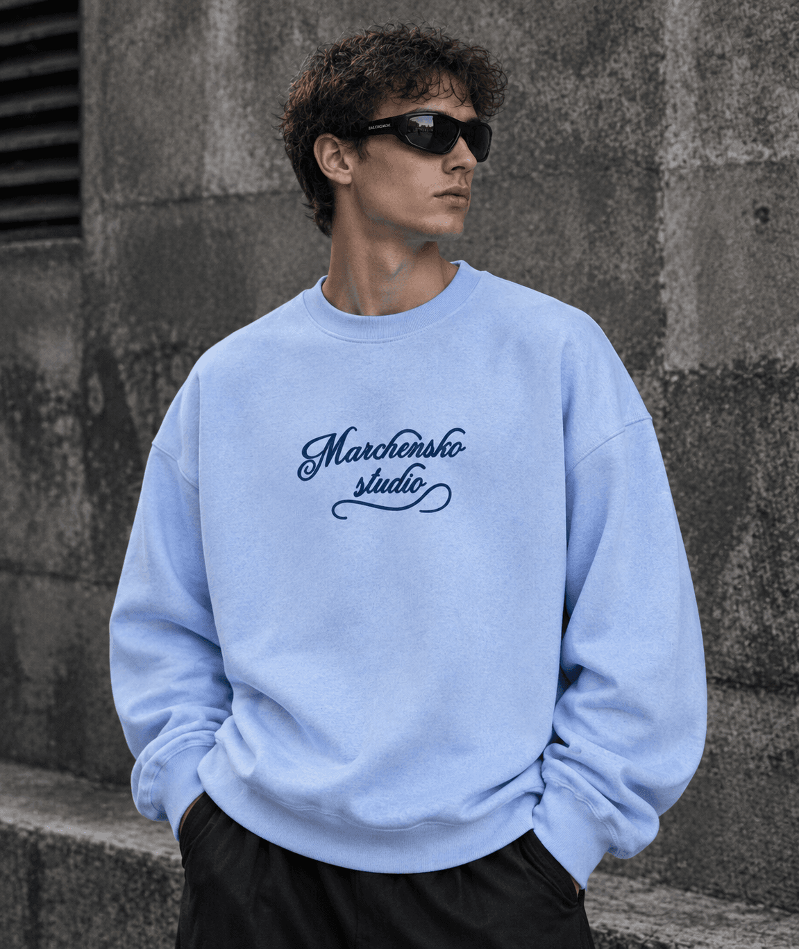 دورس پاییزه مردانه سه نخ پنبه گرم بالا رنگ ابی پاستیلی حامو | Hamo Minimal Cotton Sweatshirt