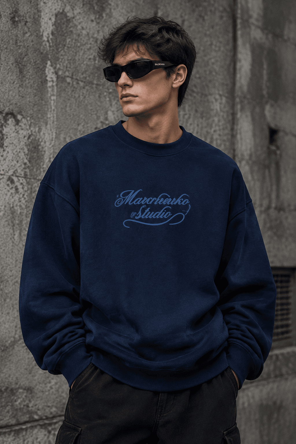 دورس پاییزه مردانه سه نخ پنبه گرم بالا رنگ سرمه ای حامو | Hamo Minimal Cotton Sweatshirt