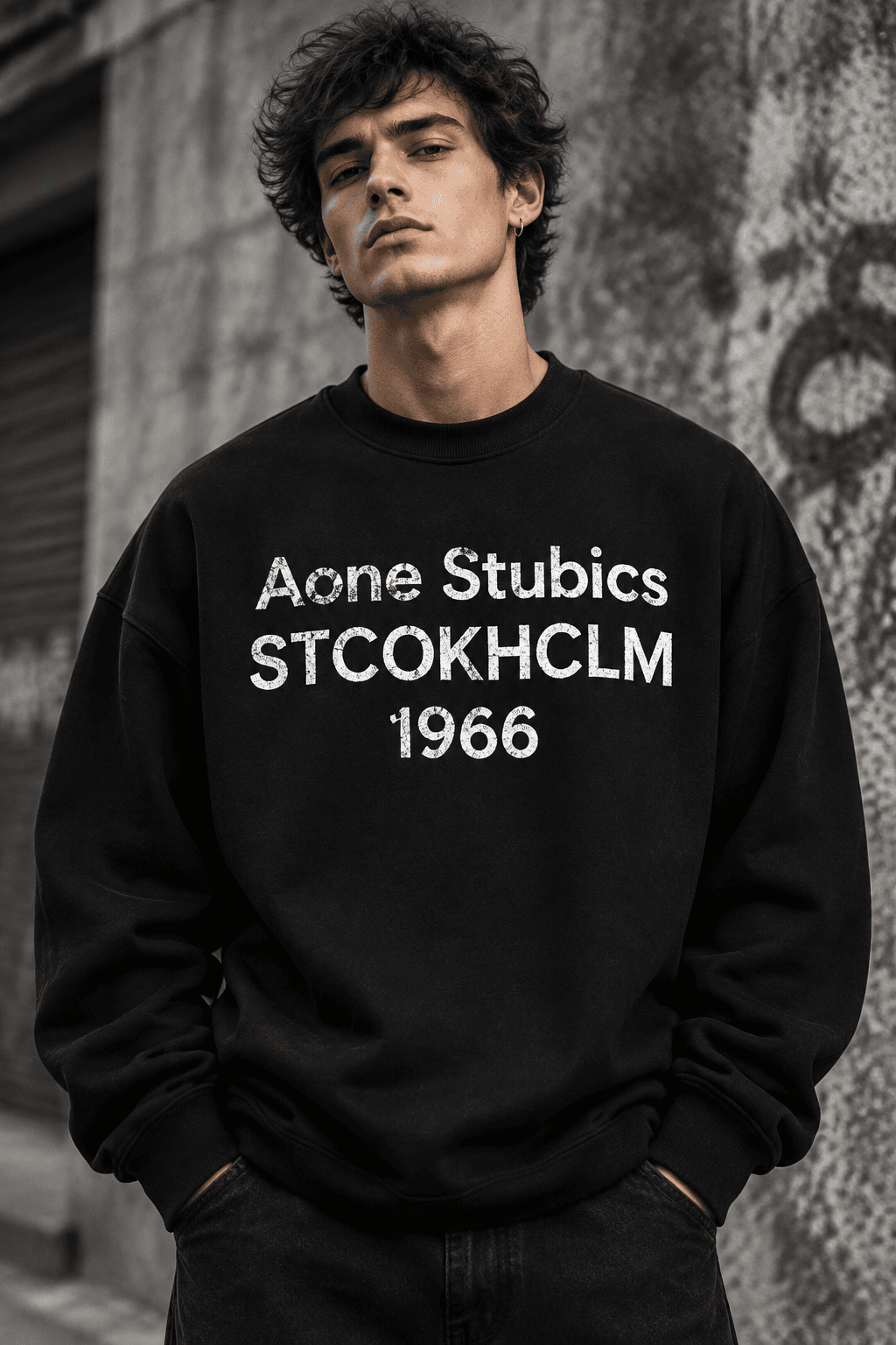 دورس گرم بالا مردانه پنبه سه نخ حامو رنگ مشکی تایپوگرافی 1966 | Hamo Navy Oversized Sweatshirt