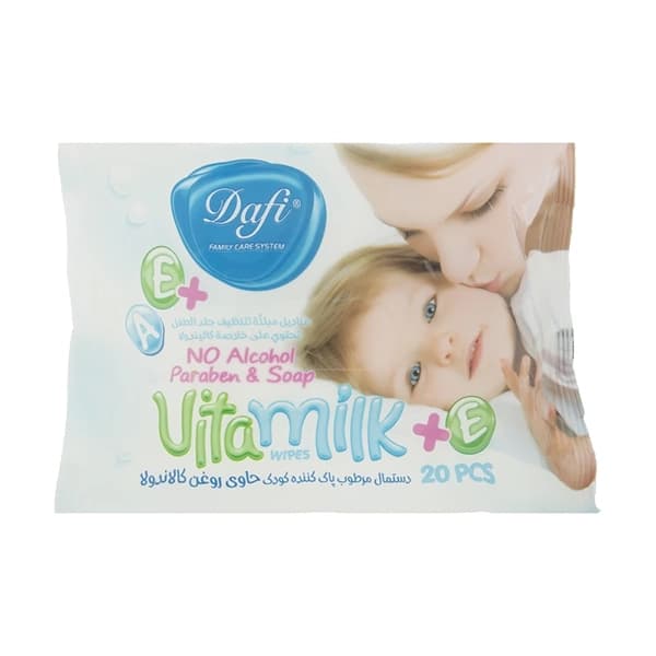 دستمال مرطوب کودک دافی مدل Vita Milk بسته ۲۰ عددی