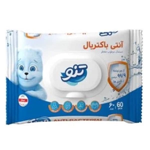 دستمال مرطوب معطر تنو مدل آنتی باکتریال بسته 60 عددی