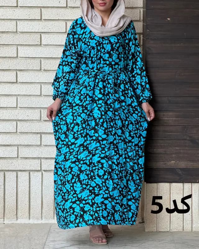 پیراهن ساحلی آستین بلند نخی مدل مریم گلی — تصویر ۶