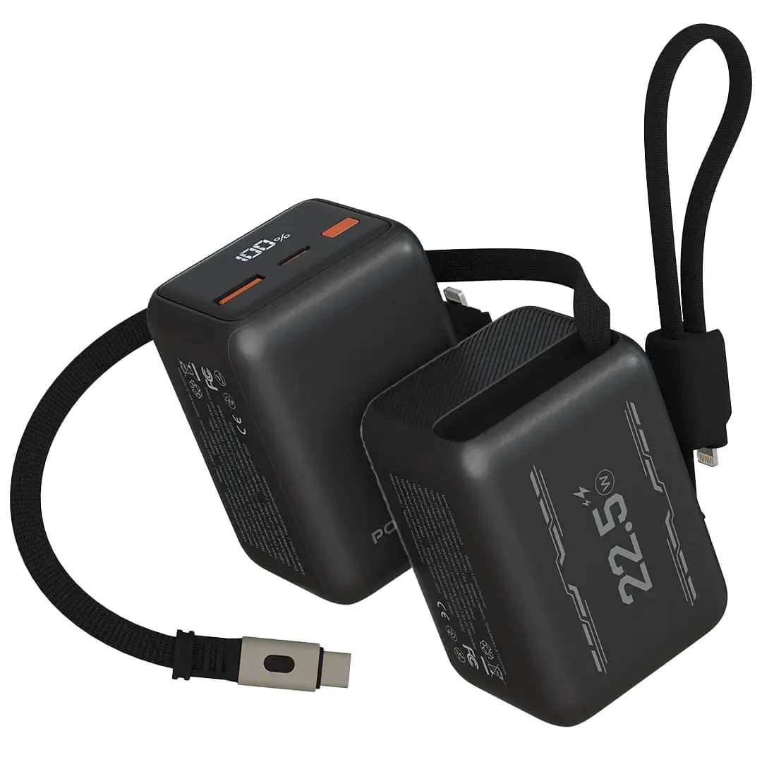 پاوربانک پرودو مدل Voltra 10000mAh Power Bank with Retractable Type-C PDPBFCH2210bk