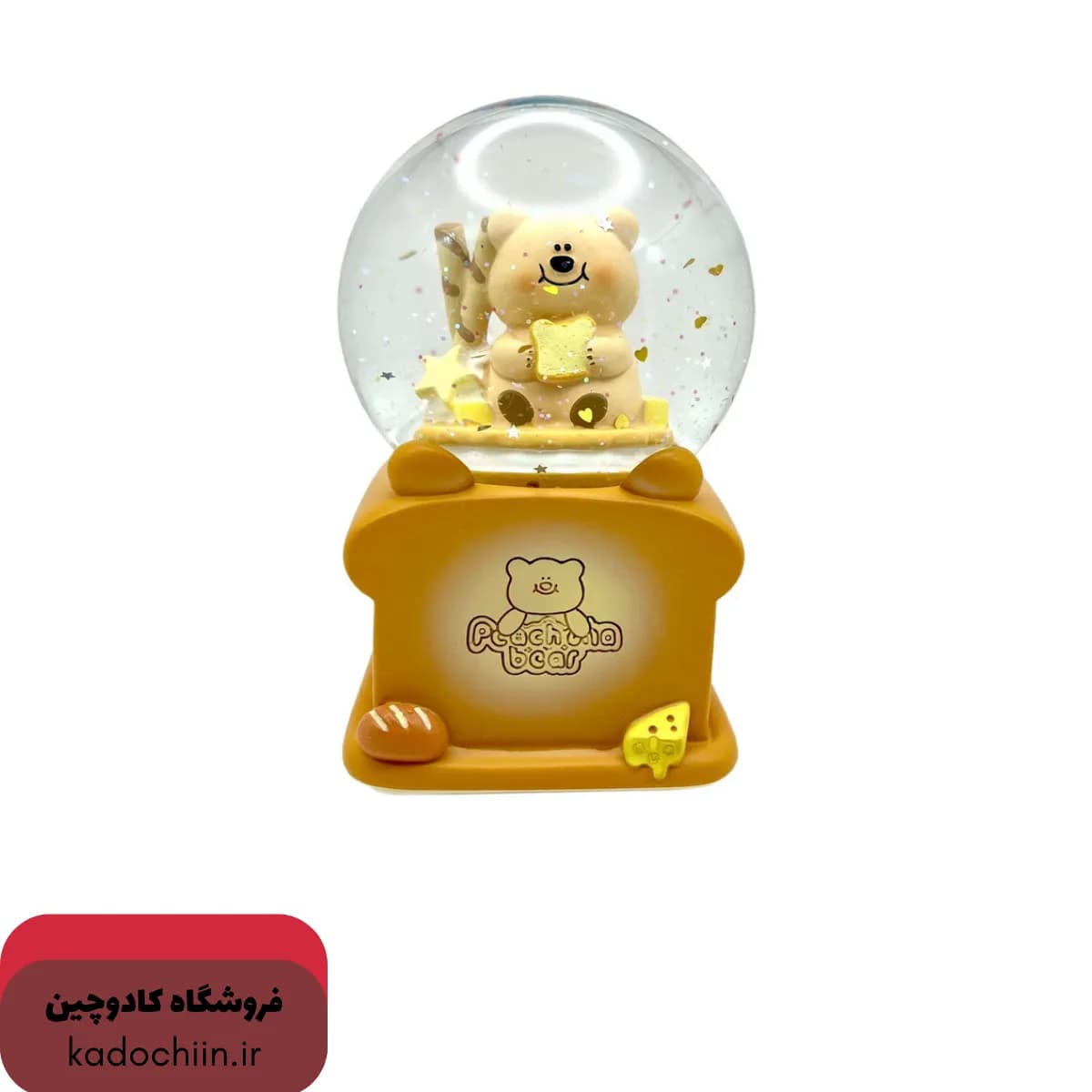 گوی موزیکال برفی خرس شکمو چراغدار پمپی ۷ رنگ