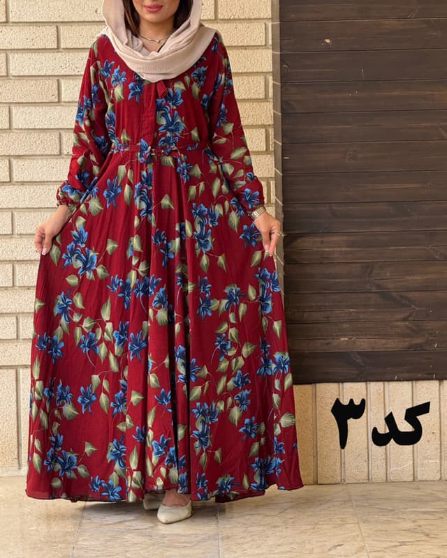 پیراهن نخی کلوش طرح دار 7169 — تصویر ۷