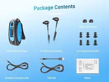 پخش‌کننده MP3 ضدآب IPX8 با حافظه ۸ گیگابایت و صفحه نمایش مدل AGPTEK S07 — تصویر ۲