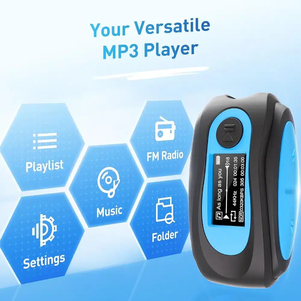 پخش‌کننده MP3 ضدآب IPX8 با حافظه ۸ گیگابایت و صفحه نمایش مدل AGPTEK S07 — تصویر ۴