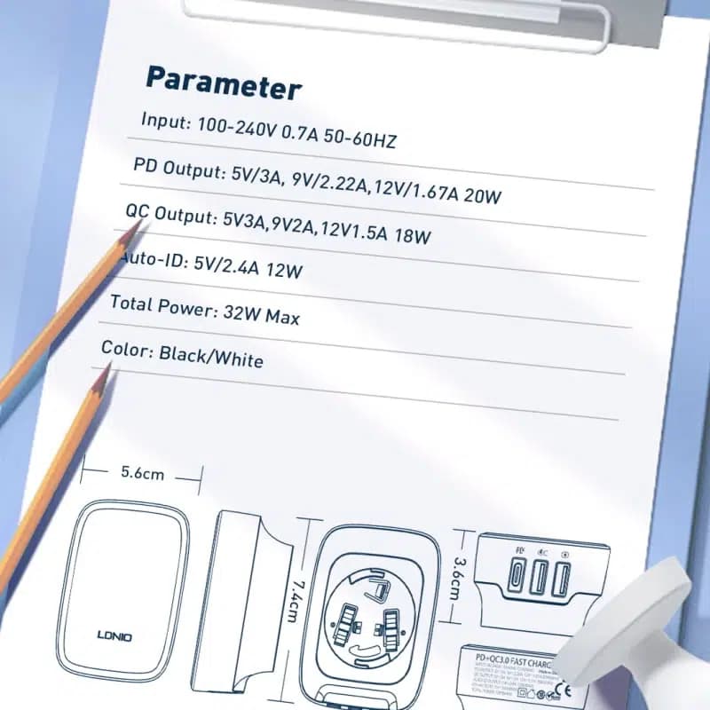 شارژر دیواری 32 وات الدینیو مدل Q334 به همراه کابل USB-C — تصویر ۶