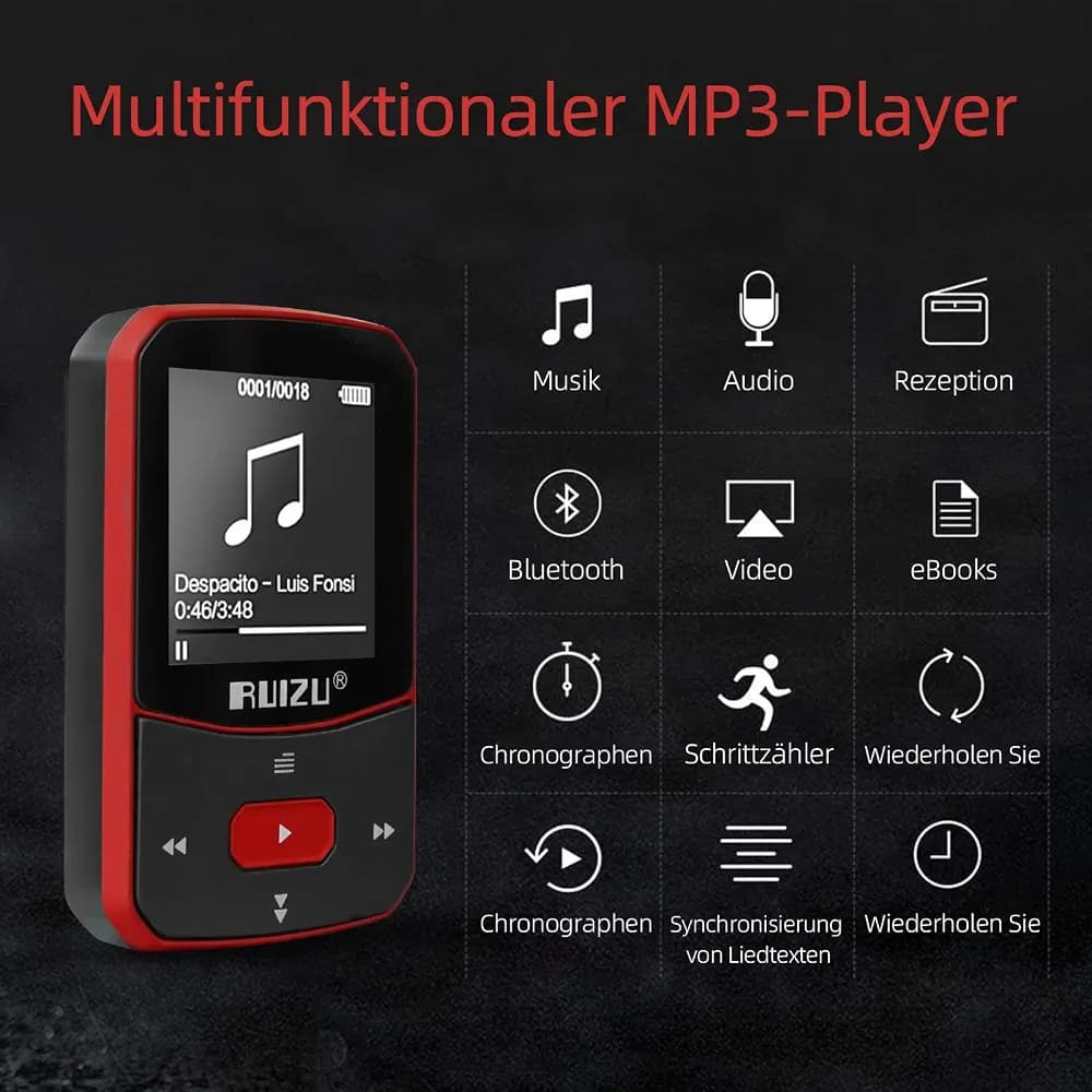 پخش‌کننده MP3 با حافظه ۶۴ گیگابایت برند: روئیزو (RUIZU) نام مدل: Clip MP3-Player — تصویر ۵