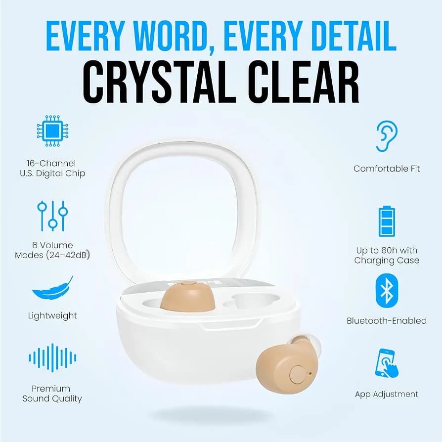 سمعک تقویت‌کننده‌های شنوایی قابل شارژ Clarity Pro CIC برای بزرگسالان برندJD Health Tech — تصویر ۵