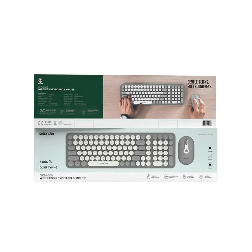 صفحه کلید و ماوس بی سیم GKM-300 گرین — تصویر ۳