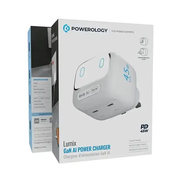 شارژر دیواری پاورولوژی مدل Powerology Lumix Gan Ai PWCUQC052WH — تصویر ۸