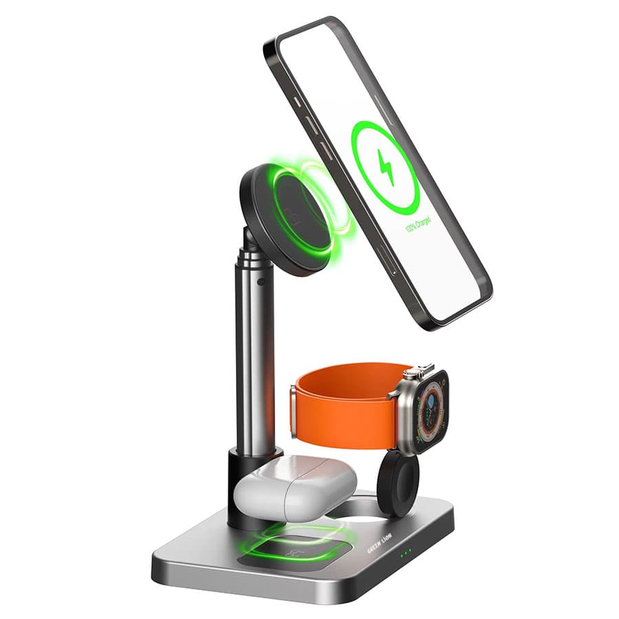 استند وایرلس شارژ سه کاره گرین لاین Green Lion 3 in 1 Telescopic Wireless Charger GX28 — تصویر ۲