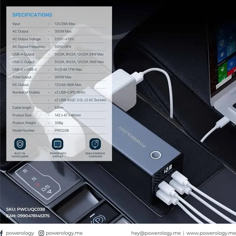 اینورتر خودرو پاورولوژی Powerology 300W — تصویر ۲