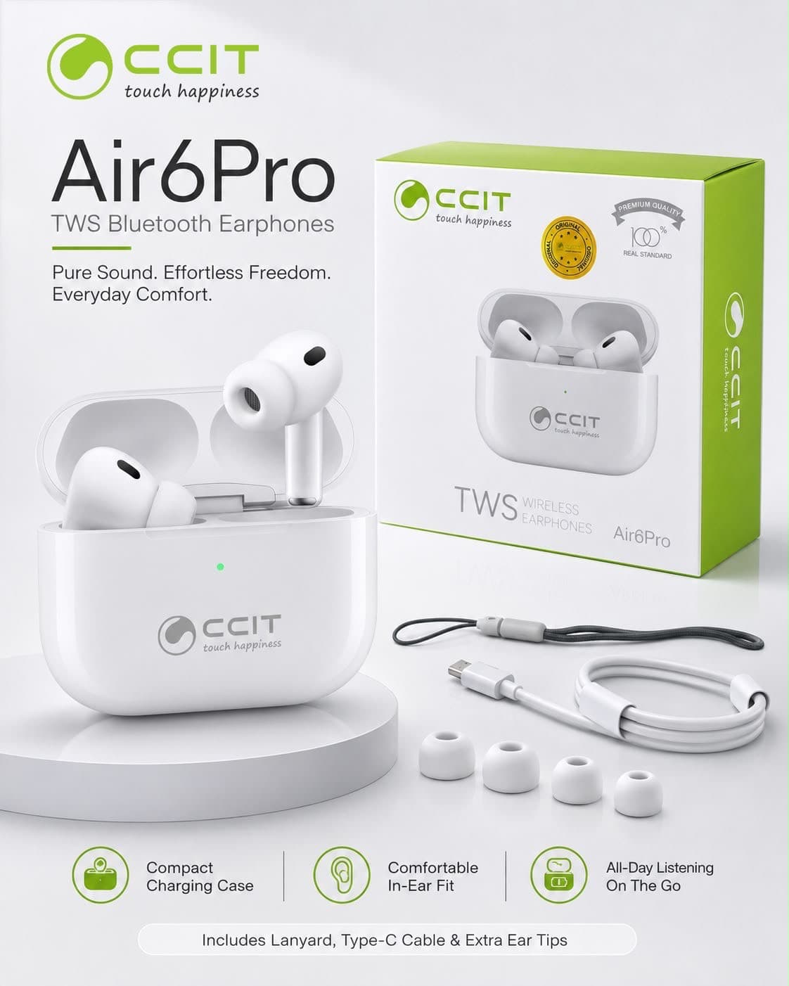 ایرپاد CCIT AirPods Air 6 Pro | با صدای Hi-Fi | سی سی آی تی شاپ