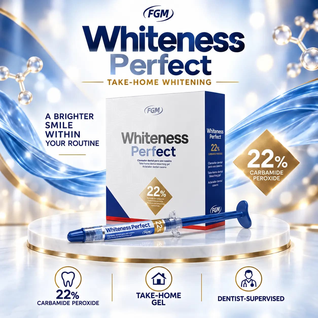 کیت بلیچینگ خانگی FGM Whiteness Perfect کارباماید پروکساید ۲۲٪ تاریخ 2027/04