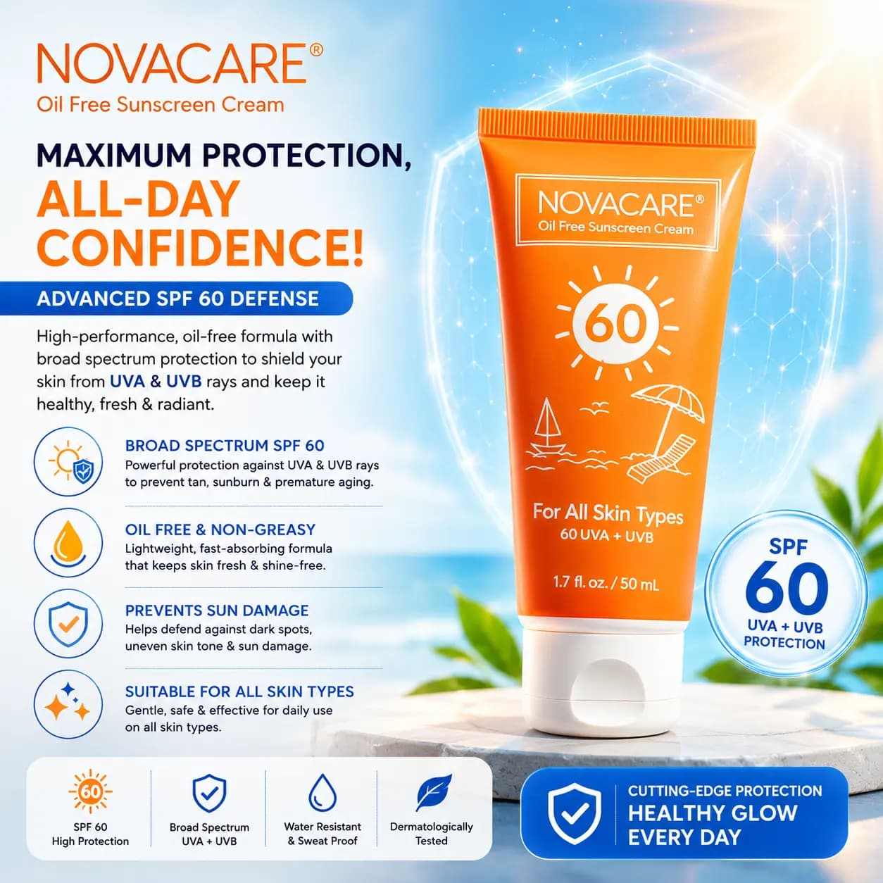 فلوئید ضدآفتاب SPF60 نواکر حجم ۵۰ میلیلیتر
