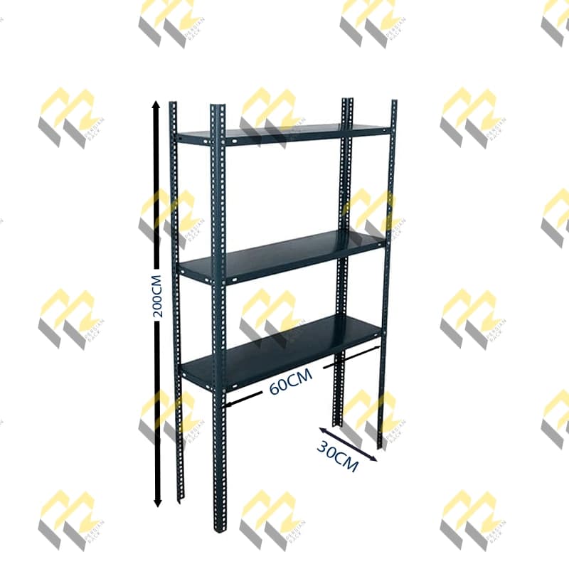 قفسه پیچ و مهره ای انباری سه طبقه سایز 30*60 ارتفاع 200 CM
