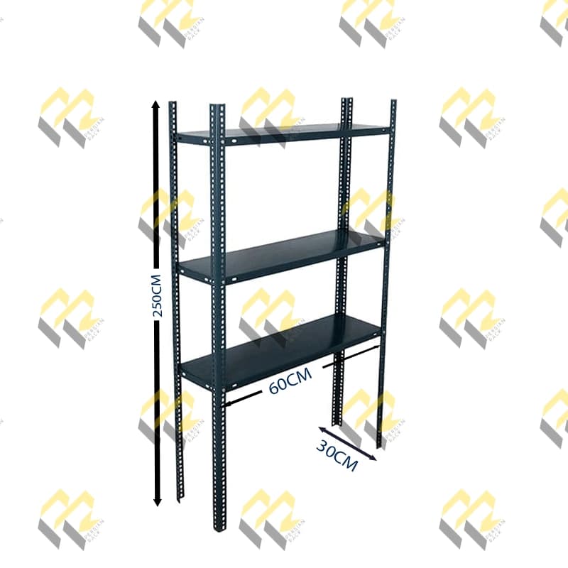 قفسه پیچ و مهره ای انباری سه طبقه سایز 60*30 ارتفاع 250 CM