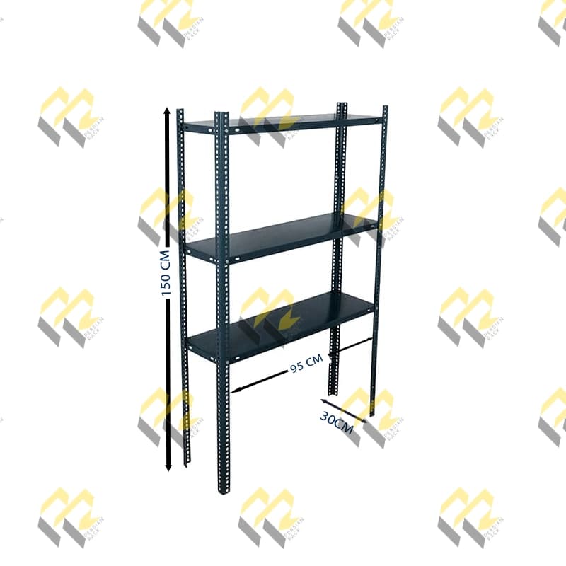 قفسه پیچ و مهره ای انباری سه طبقه سایز 95*30 ارتفاع 150 CM