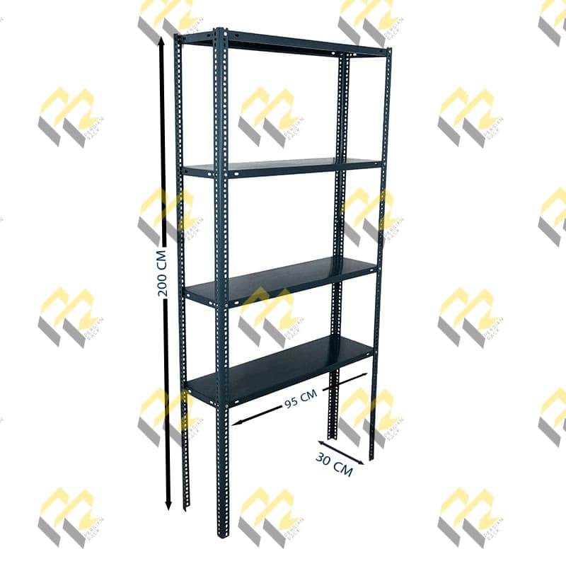 قفسه پیچ و مهره ای انباری چهار طبقه سایز 95*30 ارتفاع 200 CM