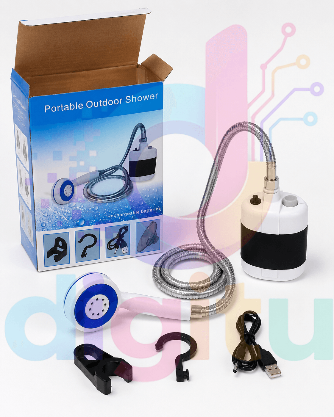 دوش مسافرتی شارژی و پمپ آب کمپینگ مدل Portable Shower (مخزن‌دار نیست – پمپی)
