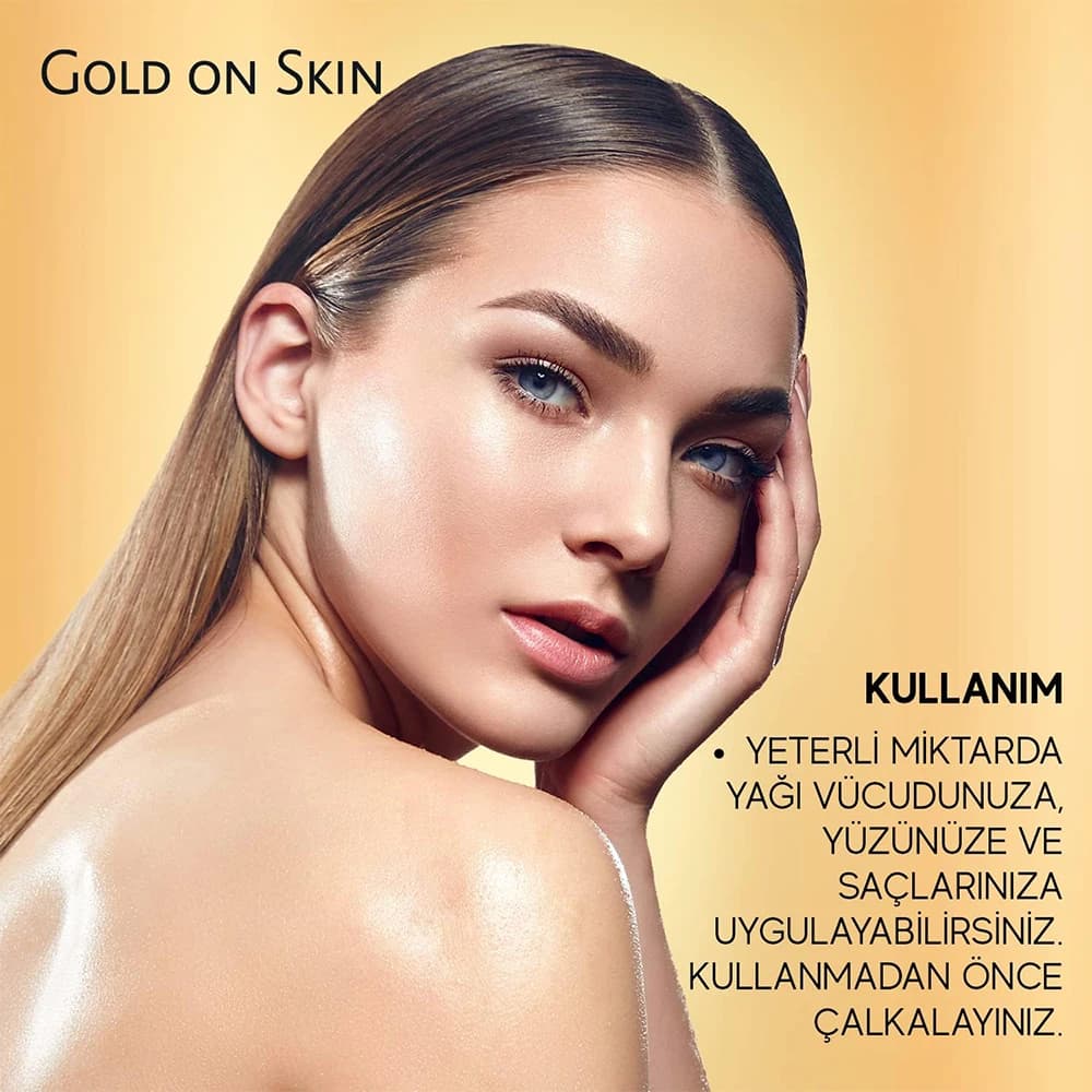 روغن خشک شاین‌دار بیوکسین مدل GOLD ON SKIN مناسب مو، صورت و بدن حجم 100 میلی‌لیتر — تصویر ۳