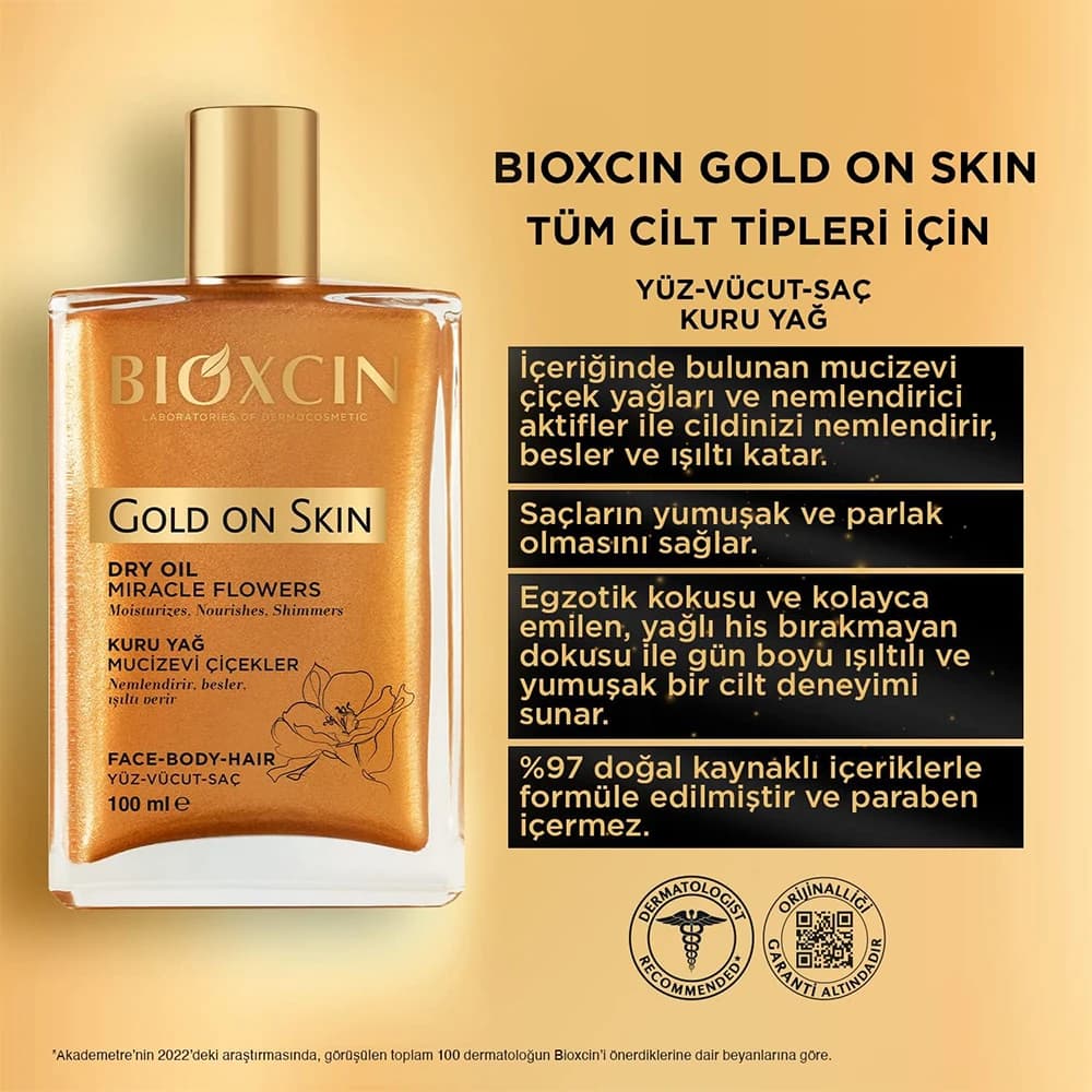 روغن خشک شاین‌دار بیوکسین مدل GOLD ON SKIN مناسب مو، صورت و بدن حجم 100 میلی‌لیتر — تصویر ۴