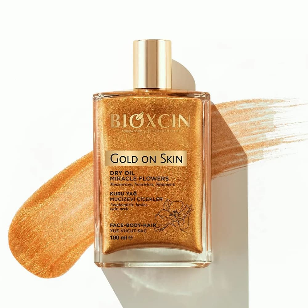 روغن خشک شاین‌دار بیوکسین مدل GOLD ON SKIN مناسب مو، صورت و بدن حجم 100 میلی‌لیتر — تصویر ۲